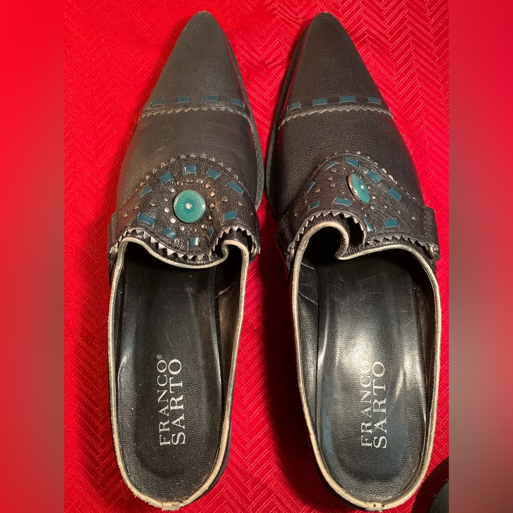 Women Mule Leather Upper by Franco Sarto Navy & Turquoise/Grey Size 9 Boot-Style